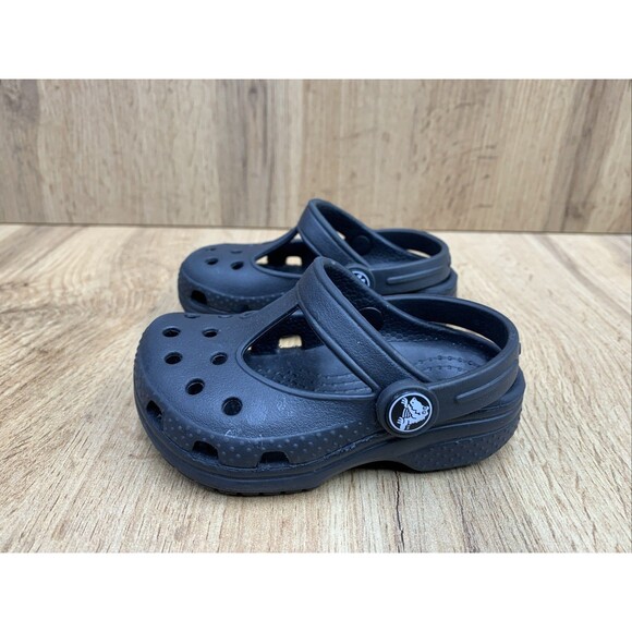 Crocs Classic Kid's US 1 Clogs Black Ankle Strap Round Toe Comfort Slip On Shoes - Picture 3 of 16